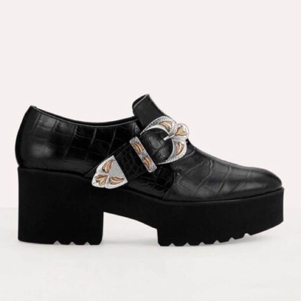 Maje Black Platform Shoes with Silver and Gold Accents